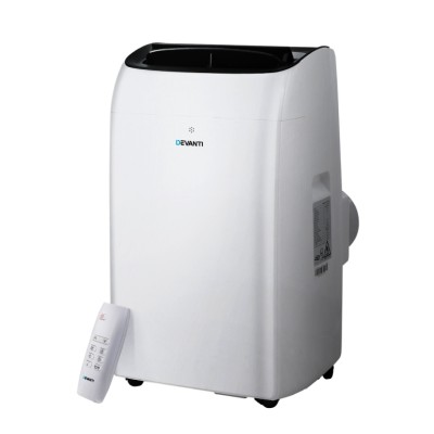 Devanti Portable Air Conditioner, White, 12000BTU, Energy-Efficient, Quiet, 3-in-1 Cooling with Remote & Timer