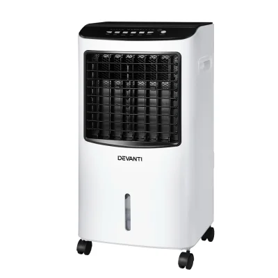 Devanti Evaporative Air Cooler Conditioner, 8L Tank, Black & White, 3-Speed, with Remote Control and Ioniser