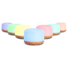 Devanti Ultrasonic Aroma Diffuser, ABS & PP, 500ml, White & Light Wood, 7-Color LED, Humidifier & Purifier