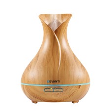 Devanti Aroma Diffuser 400ml Light Wood Ultrasonic 4-in-1 Humidifier Purifier Night Light Remote 7-Colour LED
