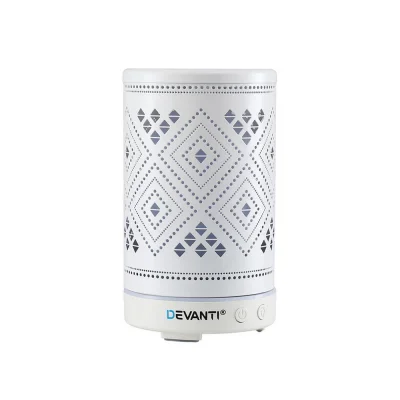 Devanti Ultrasonic Aroma Diffuser 100ml - Geometric Iron Design, 7-Colour LED, Quiet Operation, Auto-Off, Dual Mist Modes Devanti Ultrasonic Aroma Diffuser 100ml - Geometric Iron Design, 7-Colour LED, Quiet Operation, Auto-Off, Dual Mist Modes