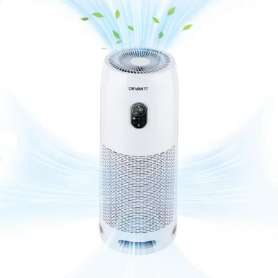 Devanti Air Purifier White 500m³/h CADR HEPA H-11 4-Layer Filter UV Lamp Ionizer PM2.5 Display for Home 60m