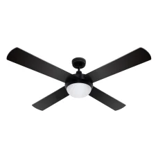 Devanti 52" Ceiling Fan with Light & Remote, AC Motor, 3 Speeds, Wooden Blades, LED Lighting, Black, Indoor/Outdoor