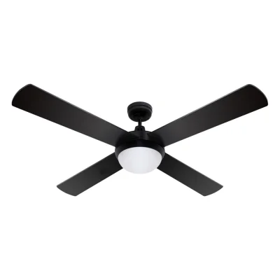 Devanti 52" Ceiling Fan with Light & Remote, AC Motor, 3 Speeds, Wooden Blades, LED Lighting, Black, Indoor/Outdoor