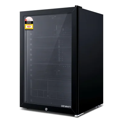 Devanti 115L Black Bar Fridge with Glass Door, LED Light, Adjustable Shelves, Lock & Eco-Friendly Refrigerant