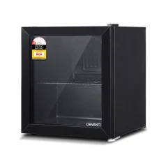 Devanti 46L Bar Fridge, Glass Door Black - Compact, Energy-Efficient, 5 Settings, Eco-Friendly, Adjustable Shelves