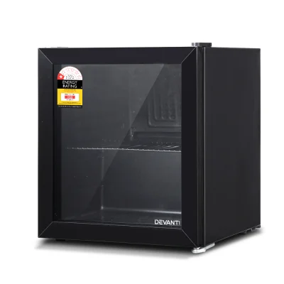 Devanti 46L Bar Fridge, Glass Door Black - Compact, Energy-Efficient, 5 Settings, Eco-Friendly, Adjustable Shelves