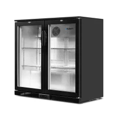 Devanti 198L Black Bar Fridge, Dual Glass Doors, LED Light, Adjustable Temp 2°C-10°C, Energy Efficient, Commercial Use