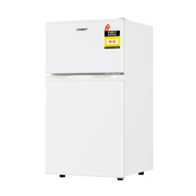 Devanti 80L Bar Fridge Mini Freezer White, Energy Efficient, Dual Zone, 6 Level Temp Control, LED, Crisper Drawer
