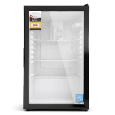 Devanti 105L Bar Fridge - Black Glass Door Mini Fridge with Adjustable Shelves, LED Light, and 6 Temp Settings