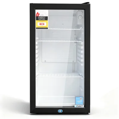 Devanti 78L Black Glass Door Mini Bar Fridge - Compact, Adjustable Shelves, LED Light, Energy Efficient