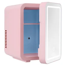 Glacio 4L Pink Mini Fridge: Skincare Beauty Cooler & Warmer with LED Mirror, Dual Power, Quiet & Portable Design