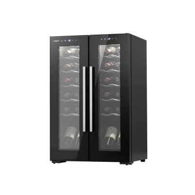 Devanti Dual Zone Wine Fridge Cooler, 24 Bottle Capacity, UV-Resistant, Silent Operation, Digital Control, Black
