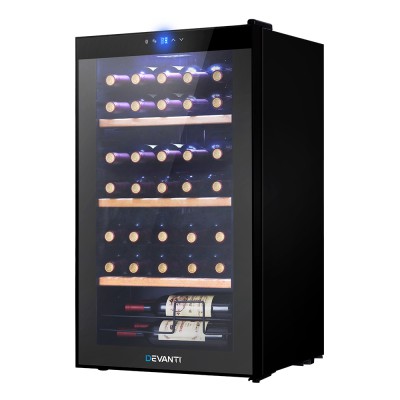 Devanti Wine Fridge Cooler, Black, 34 Bottles, 80L, Compression Cooling, UV-Resistant Glass, Touch Control