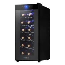 Devanti Wine Fridge Cooler, Thermoelectric, 12 Bottle Capacity, Black, 50x25.3x64.5cm, UV-Resistant, Silent Operation