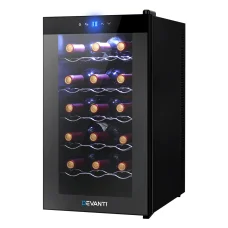 Devanti Wine Fridge Cooler, Thermoelectric, 18 Bottles, Black, 50L, Silent Operation, UV-Resistant Glass Door