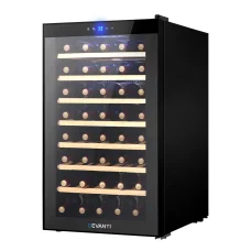 Devanti Wine Fridge Cooler, Wooden Shelves, 51-Bottle Capacity, Black, 56x49.5x83cm, UV-Resistant, Energy-Efficient