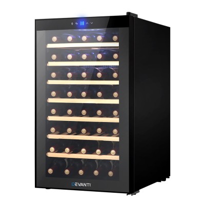 Devanti Wine Fridge Cooler, Wooden Shelves, 51-Bottle Capacity, Black, 56x49.5x83cm, UV-Resistant, Energy-Efficient