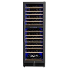 Devanti Dual Zone Wine Fridge Cooler 154 Bottle Capacity, Wooden Shelves, UV Glass Door, Digital Control, Black