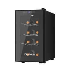 Devanti 8 Bottle Wine Fridge Cooler - UV Glass, LED Lighting, Silent Operation, Thermoelectric Cooling, 1-Year Warranty