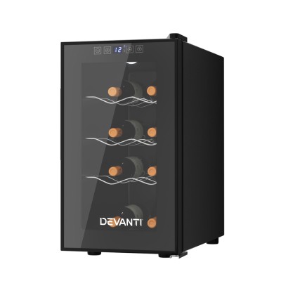 Devanti 8 Bottle Wine Fridge Cooler - UV Glass, LED Lighting, Silent Operation, Thermoelectric Cooling, 1-Year Warranty Devanti 8 Bottle Wine Fridge Cooler - UV Glass, LED Lighting, Silent Operation, Thermoelectric Cooling, 1-Year Warranty