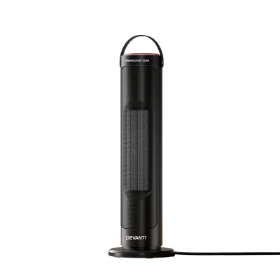 Devanti Ceramic Tower Heater, ABS & Metal, 18x18x54cm, Black - 2000W Rapid Heating, Energy-Saving, Safety Features