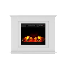 Devanti Electric Fireplace Fire Heater 2000W White MDF Mantel with 3D Flame Effect, Remote, Timer & Thermostat