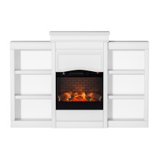 Devanti 2000W Electric Fireplace Heater, White, MDF & Glass, 6-Shelf Storage, 3D Flame, Thermostat, Remote Control