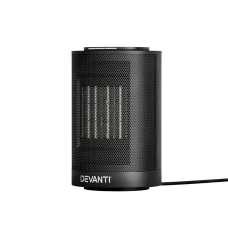Devanti Electric Fan Heater, Ceramic, Compact 13.8x13.8x21.8cm, Black, 1200W, Rapid Heating, Safe & Energy Efficient