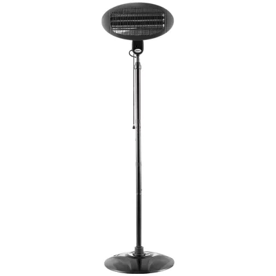 Devanti Electric Patio Heater, Steel, 50x50x180-211cm, Black – 2000W Infrared Halogen, Weatherproof, Eco-Friendly