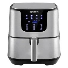 Devanti 7L Air Fryer with LCD Touch Control, Stainless Steel, 1700W Powerful 8-in-1 Cooking, Dishwasher Safe