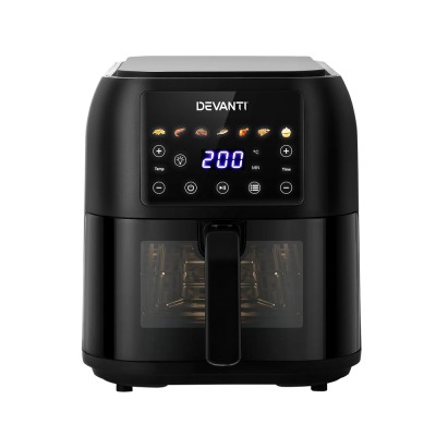 Devanti Air Fryer, Non-Stick 8L, Black, 1700W LCD Touch Control, Oil-Free Cooking with 7 Presets and Dishwasher-Safe