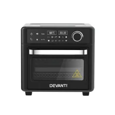 Devanti Air Fryer Oven, Stainless Steel, 15L, Black - Oil-Free Cooking with LCD Touch Panel & 12 Presets