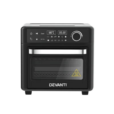 Devanti Air Fryer Oven, Stainless Steel, 15L, Black - Oil-Free Cooking with LCD Touch Panel & 12 Presets Devanti Air Fryer Oven, Stainless Steel, 15L, Black - Oil-Free Cooking with LCD Touch Panel & 12 Presets
