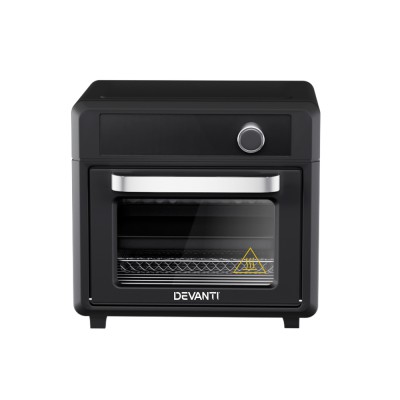 Devanti Air Fryer Oven, Stainless Steel, 20L, Black - LCD Touch, 12 Presets, Oil-Free Cooking, Bonus Accessories