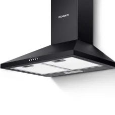 Devanti Range Hood, Powder-Coated Steel, 600mm, Black, 3-Speed, LED Lamp, Strong Suction, Removable Filters
