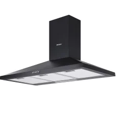 Devanti Range Hood, Black Powder-Coated Steel, 900mm, Wall Mounted, High Performance, 3-Speed, LED Lighting