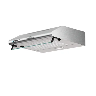 Devanti 60cm Stainless Steel Range Hood with LED Light, 3-Speed Fan, Glass Visor & 180m³/h Suction Power