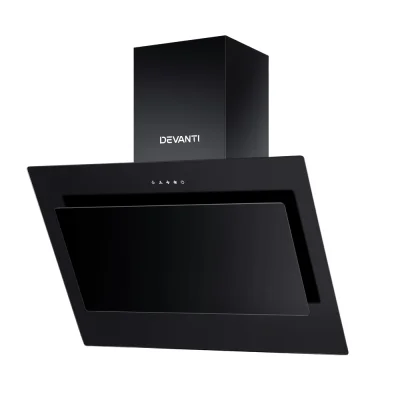 Devanti 900mm Black Tempered Glass Range Hood - Wall-Mounted, Side-Draft Design, 3-Speed Touch Controls, LED Lights