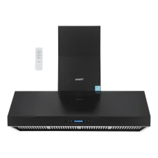 Devanti 1500mm Black Commercial BBQ Range Hood with Dual Motors, Remote Control, LED Lights, and Stainless Steel Body