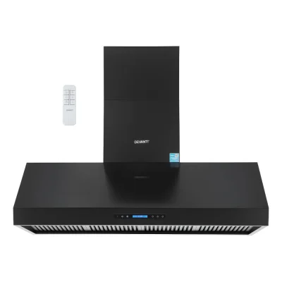 Devanti 1500mm Black Commercial BBQ Range Hood with Dual Motors, Remote Control, LED Lights, and Stainless Steel Body