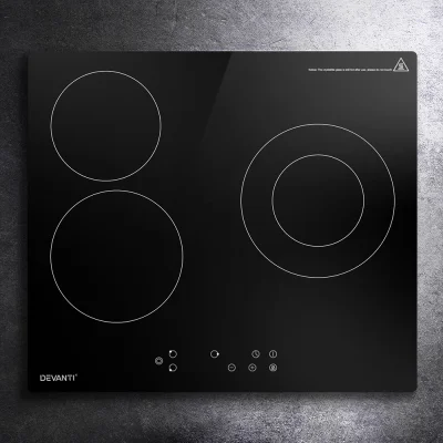 Devanti 60cm Electric Ceramic Cooktop 4 Burner Hob Touch Control Black Glass, 5200W, Timer, Child Lock