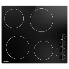Devanti Electric Ceramic Cooktop, 60cm, Black Glass, 6000W, 4 Cooking Zones, LED Display, Overheat Protection