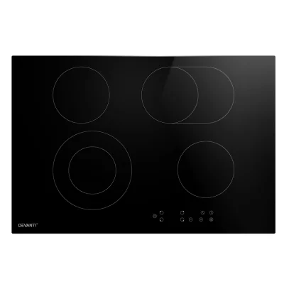 Devanti Electric Ceramic Cooktop, Black Glass, 77cm, 6 Zones, Touch Control, Safety Features, 6600W Power