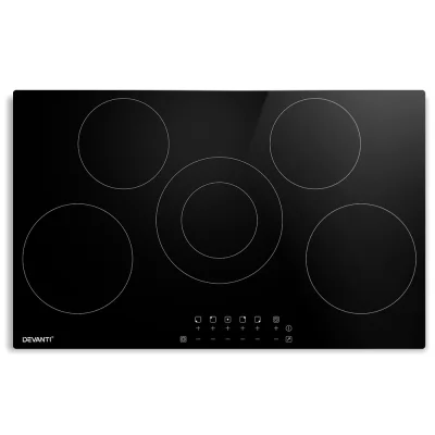 Devanti Electric Ceramic Cooktop, Black Glass, 90cm, 6 Zones, 8200W, Touch Control, Safety Features, Easy Clean