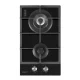 Devanti 30cm 2 Burner Gas Cooktop, Black Tempered Glass, Cast Iron Grates, Easy Ignition, LPG Compatible, 4.3kW Power