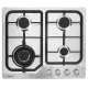 Devanti 60cm Gas Cooktop 4 Burner Stainless Steel, Cast Iron Grates, Wok Burner, Safety Lock, LPG Compatible