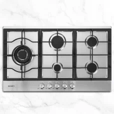 Devanti 90cm 5 Burner Gas Cooktop Stainless Steel Built-In Stove with Cast Iron Grates, LPG Conversion Kit Included