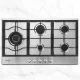 Devanti 90cm 5 Burner Gas Cooktop Stainless Steel Built-In Stove with Cast Iron Grates, LPG Conversion Kit Included