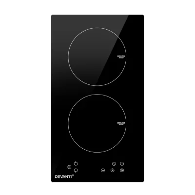 Devanti Induction Cooktop, Black Ceramic Glass, 30cm, 3500W, 2 Zones, Touch Control, Safety Features, 2-Year Warranty